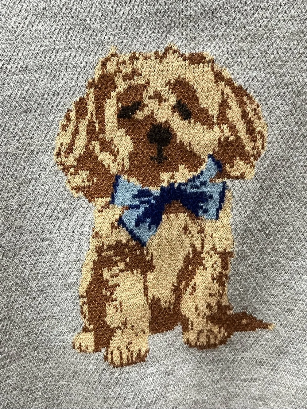 Justify Gray Sweater with Blue Bow Puppy Motif women SIZE S
